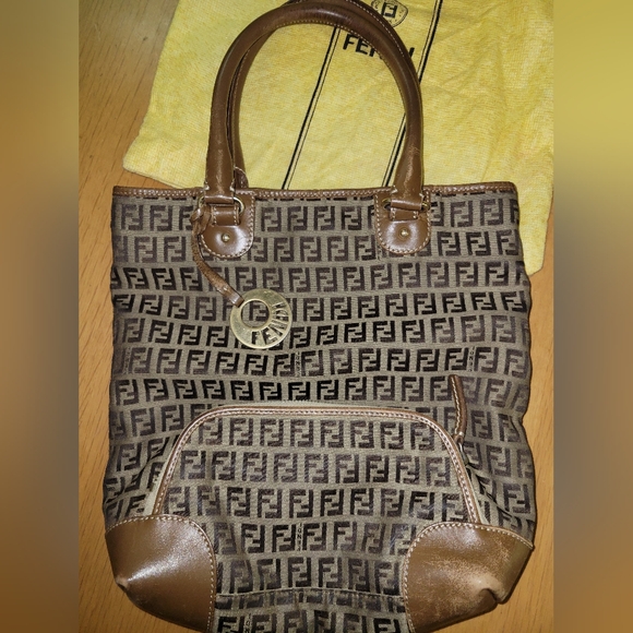 SALE! FENDI Zucchino Light Brown Canvas Leather Trim  Small Tote - Picture 10 of 10